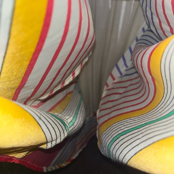 Pim + Larkin Round Neck Striped Midi Silky Dress w Kelly Green Sash - Picture 7 of 7